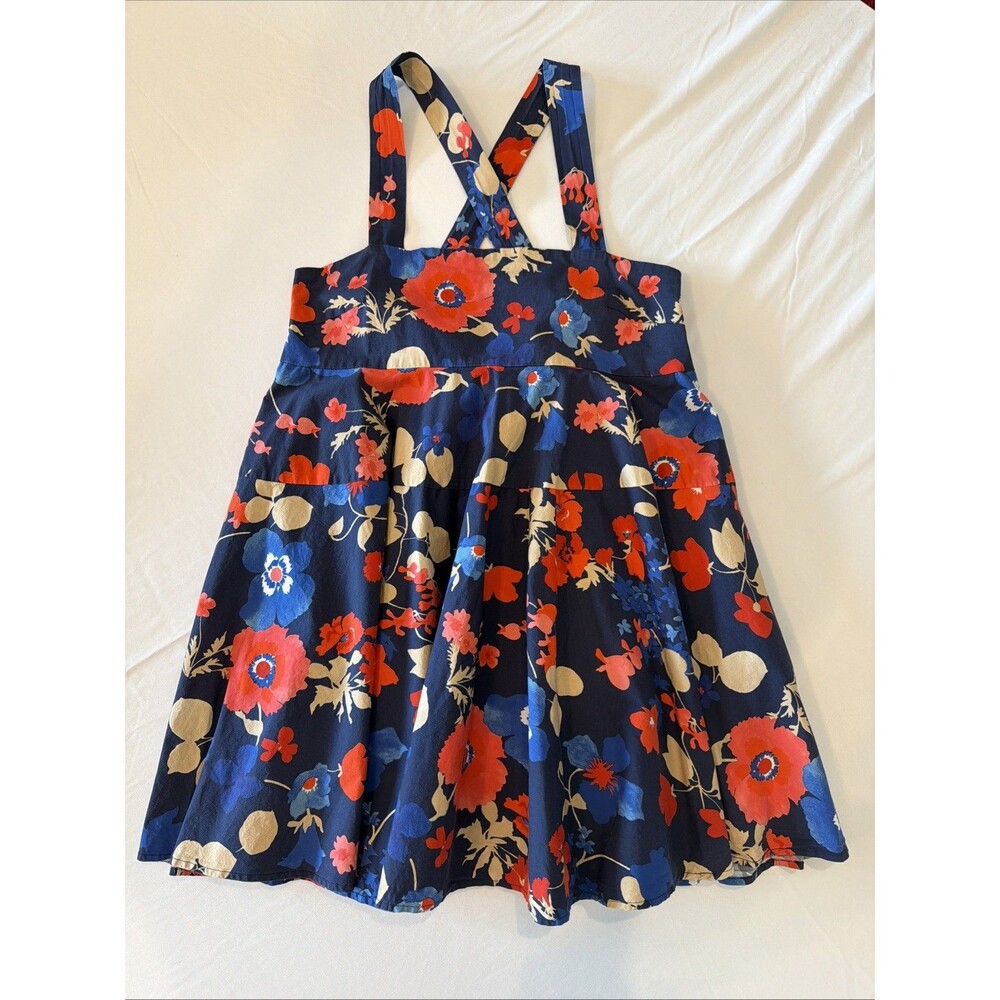 Peter Som Floral Mini Dress Sz 10 Blue Red Tie Back Babydoll Sundress Pockets EU - Picture 8 of 16